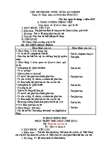 Kế hoạch giáo dục Mầm Non (Tăng cường) - Tuần 29, Chủ đề nhánh: Nước xung quanh bé - Năm học 2021-2022 - Nguyễn Thu Thủy