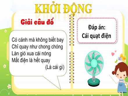 Bài giảng Công nghệ Lớp 4 (Kết nối tri thức) - Bài 3: Sử dụng quạt điện (Tiết 1) - Năm học 2022-2023 - Đặng Hoài Thương