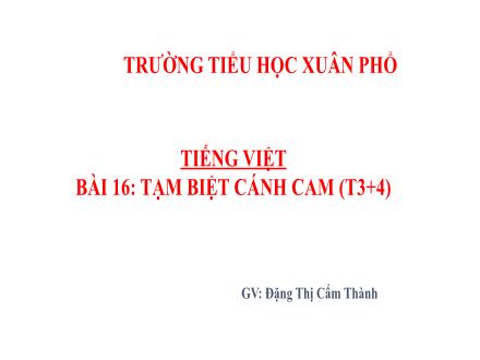 Bài giảng Tiếng Việt Lớp 2 (Kết nối tri thức với cuộc sống) - Bài 16: Tạm biệt cánh cam (Tiết 1+2) - Đặng Thị Cẩm Thành
