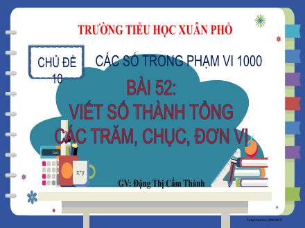 Bài giảng Toán Lớp 2 (Kết nối tri thức) - Chủ đề 10: Các số trong phạm vi 1000 - Bài 52: Viết số thành tổng các trăm, chục, đơn vị - Đặng Thị Cẩm Thành