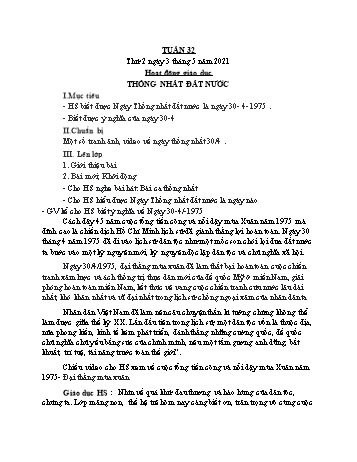Giáo án điện tử Lớp 3 - Tuần 32 - Năm học 2020-2021 - Cao Thị Hảo