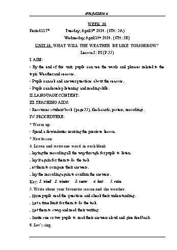 Giáo án Tiếng Anh Lớp 5 - Tuần 30 - Năm học 2023-2024 - Phạm Thị Kim Khánh