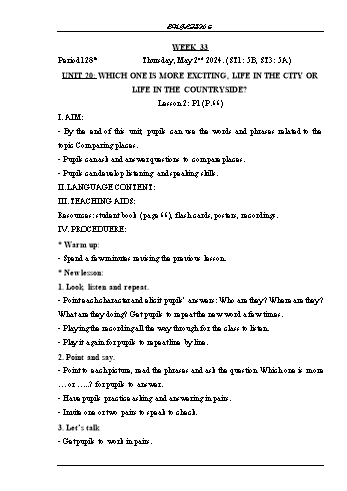 Giáo án Tiếng Anh Lớp 5 - Tuần 33 - Năm học 2023-2024 - Phạm Thị Kim Khánh