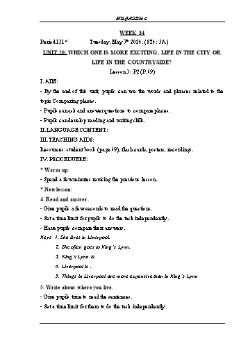 Giáo án Tiếng Anh Lớp 5 - Tuần 34 - Năm học 2023-2024 - Phạm Thị Kim Khánh