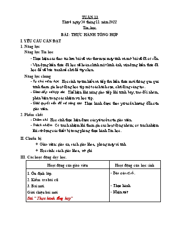 Giáo án Tin học Lớp 4 - Tuần 13, Bài: Thực hành tổng hợp - Năm học 2022-2023 - Trần Thị Long