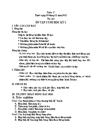 Giáo án Tin học Lớp 4 - Tuần 17, Bài: Ôn tập cuối học kỳ I - Năm học 2022-2023 - Trần Thị Long