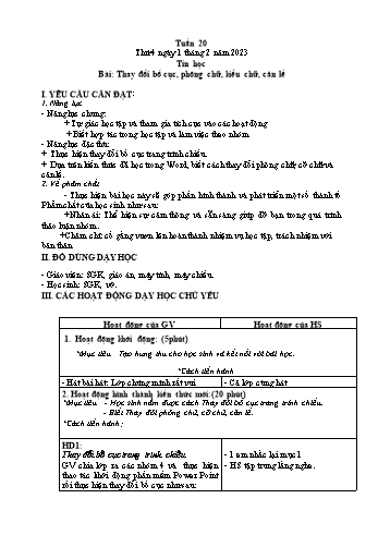 Giáo án Tin học Lớp 4 - Tuần 20, Bài: Thay đổi bố cục, phông chữ, kiểu chữ, căn lề - Năm học 2022-2023 - Trần Thị Long