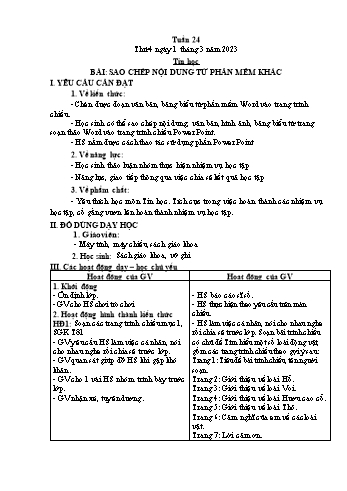Giáo án Tin học Lớp 4 - Tuần 24, Bài: Sao chép nội dung từ phần mềm khác - Năm học 2022-2023 - Trần Thị Long