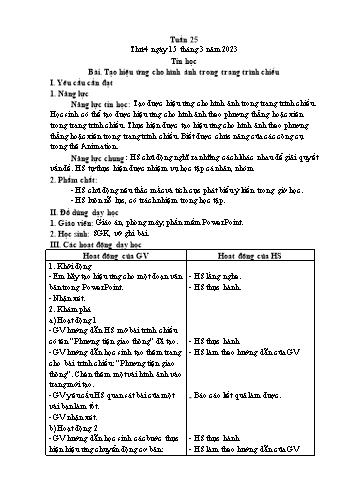 Giáo án Tin học Lớp 4 - Tuần 25, Bài: Tạo hiệu ứng cho hình ảnh trong trang trình chiếu - Năm học 2022-2023 - Trần Thị Long