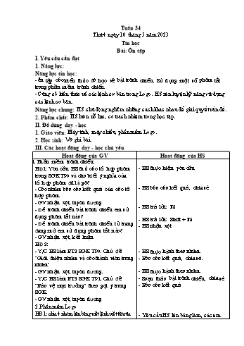 Giáo án Tin học Lớp 4 - Tuần 34, Bài: Ôn tập - Năm học 2022-2023 - Trần Thị Long