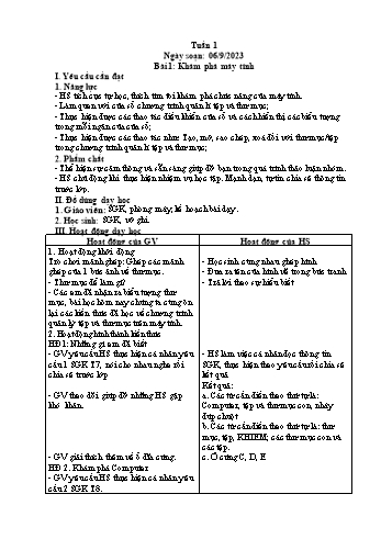 Giáo án Tin học Lớp 5 - Chủ đề 1: Khám phá máy tính - Tuần 1, Bài 1: Khám phá máy tính - Năm học 2023-2024 - Trần Thị Long