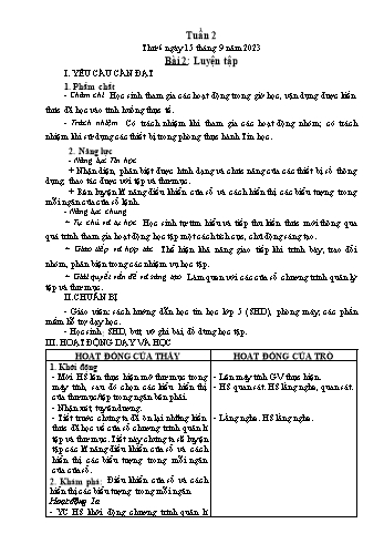 Giáo án Tin học Lớp 5 - Chủ đề 1: Khám phá máy tính - Tuần 2, Bài 2: Luyện tập - Năm học 2023-2024 - Trần Thị Long