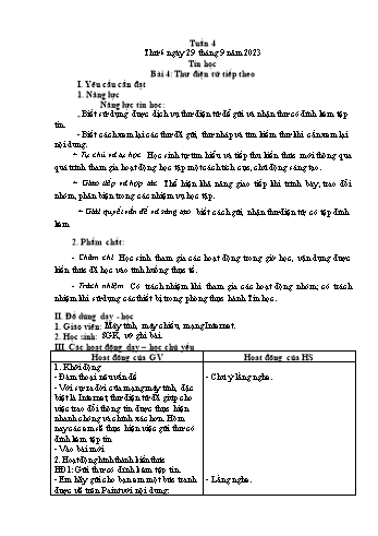 Giáo án Tin học Lớp 5 - Chủ đề 1: Khám phá máy tính - Tuần 4, Bài 4: Thư điện tử (Tiếp theo) - Năm học 2023-2024 - Trần Thị Long