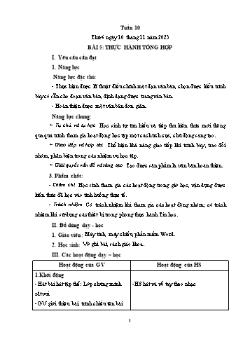 Giáo án Tin học Lớp 5 - Chủ đề 2: Soạn thảo văn bản - Tuần 10, Bài 5: Thực hành tổng hợp - Năm học 2023-2024 - Trần Thị Long