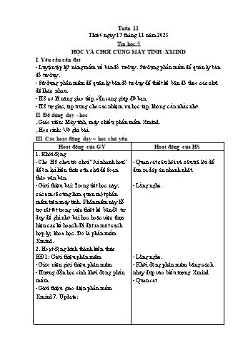 Giáo án Tin học Lớp 5 - Chủ đề 2: Soạn thảo văn bản - Tuần 11, Bài 6: Học và chơi cùng máy tính: Xmind - Năm học 2023-2024 - Trần Thị Long