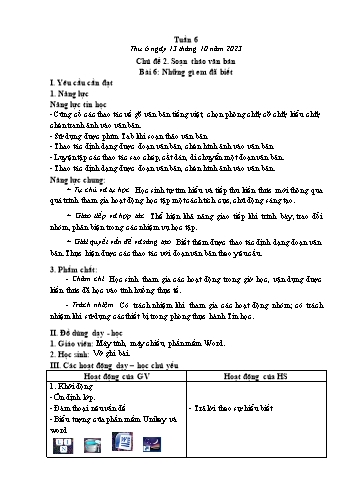 Giáo án Tin học Lớp 5 - Chủ đề 2: Soạn thảo văn bản - Tuần 6, Bài 1: Những gì em đã biết - Năm học 2023-2024 - Trần Thị Long