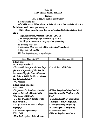 Giáo án Tin học Lớp 5 - Chủ đề 3: Thiết kế bài trình chiếu - Tuần 19, Bài 6: Thực hành tổng hợp - Năm học 2023-2024 - Trần Thị Long