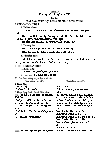 Giáo án Tin học Lớp 5 - Chủ đề 4: Thiết kế bài trình chiếu - Tuần 19, Bài: Sao chép nội dung từ phần mềm khác- Năm học 2022-2023 - Trần Thị Long