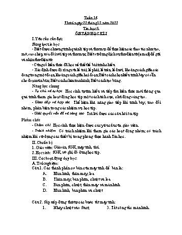 Giáo án Tin học Lớp 5 - Tuần 16, Bài: Ôn tập học kì I - Năm học 2022-2023 - Trần Thị Long