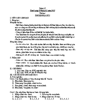 Giáo án Tin học Lớp 5 - Tuần 17, Bài: Ôn tập học kì I - Năm học 2022-2023 - Trần Thị Long