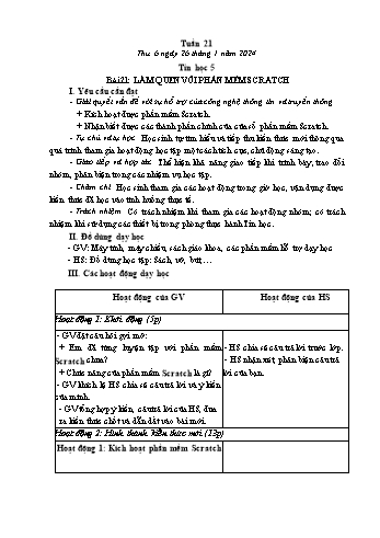 Giáo án Tin học Lớp 5 - Tuần 21, Bài 21: Làm quen với phần mềm Scratch - Năm học 2023-2024 - Trần Thị Long
