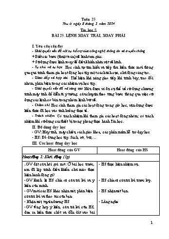 Giáo án Tin học Lớp 5 - Tuần 25, Bài 25: Lệnh xoay trái, xoay phải - Năm học 2023-2024 - Trần Thị Long