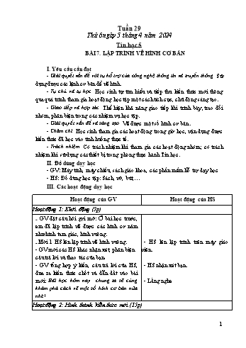 Giáo án Tin học Lớp 5 - Tuần 29, Bài 7: Lập trình vẽ hình cơ bản - Năm học 2023-2024 - Trần Thị Long