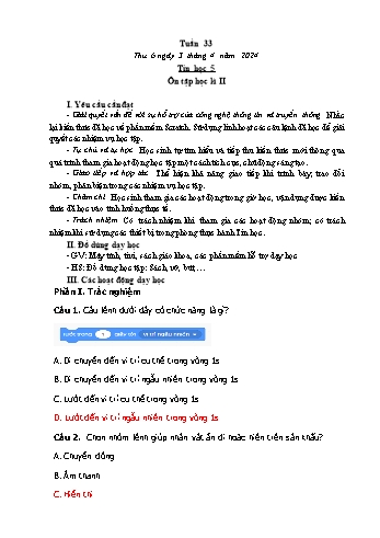 Giáo án Tin học Lớp 5 - Tuần 33, Bài: Ôn tập học kì II - Năm học 2023-2024 - Trần Thị Long
