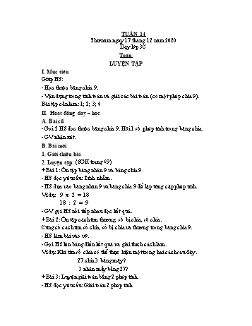 Giáo án Toán, Tiếng Việt Lớp 1,3 - Tuần 14 - Năm học 2020-2021 - Lê Thị Thu Hằng