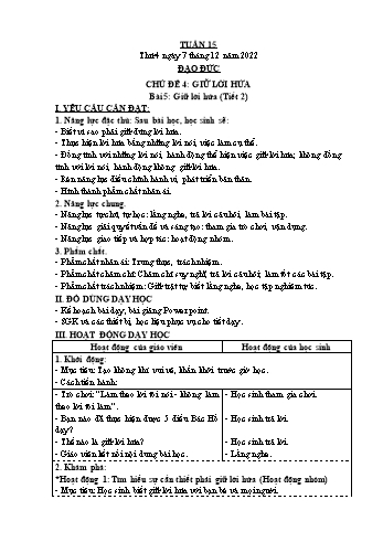 Kế hoạch bài dạy Đạo đức Lớp 3 (Kết nối tri thức) - Chủ đề 4: Giữ lời hứa - Tuần 14, Bài 5: Giữ lời hứa (Tiết 2) - Năm học 2022-2023 - Trần Thị Long
