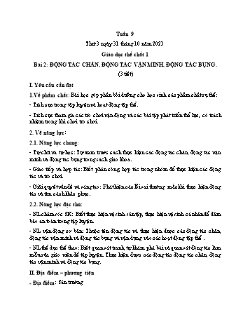 Kế hoạch bài dạy Giáo dục thể chất Lớp 1 (Kết nối tri thức) - Chủ đề 2: Bài thể dục - Tuần 9, Bài 2: Động tác chân, động tác vặn mình, động tác bụng - Năm học 2023-2024 - Trần Thị Long