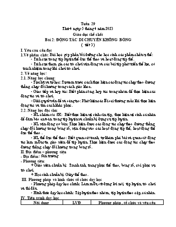 Kế hoạch bài dạy Giáo dục thể chất Lớp 1 (Kết nối tri thức) - Chủ đề 4: Thể thao tự chọn – môn bóng rổ - Tuần 29, Bài 2: Động tác di chuyển không bóng (Tiết 3+4) - Năm học 2022-2023 - Trần Thị Long