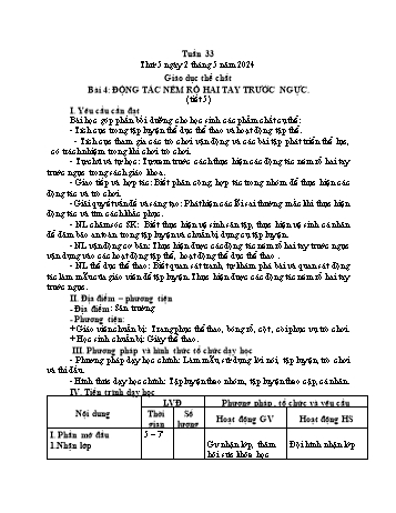 Kế hoạch bài dạy Giáo dục thể chất Lớp 1 (Kết nối tri thức) - Chủ đề 4: Thể thao tự chọn – môn bóng rổ - Tuần 33, Bài 4: Động tác ném rổ hai tay trước ngực (Tiết 5) - Năm học 2023-2024 - Trần Thị Long