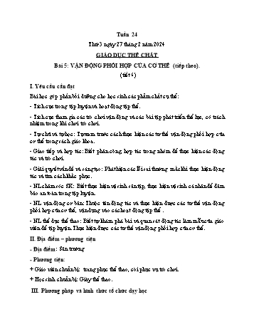 Kế hoạch bài dạy Giáo dục thể chất Lớp 1 (Kết nối tri thức) - Tuần 24 - Năm học 2023-2024 - Trần Thị Long