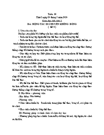 Kế hoạch bài dạy Giáo dục thể chất Lớp 1 - Tuần 36, Bài: Động tác di chuyển không bóng (Tiết 4) - Năm học 2023-2024 - Trần Thị Long