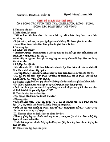 Kế hoạch bài dạy Giáo dục thể chất Lớp 4 (Kết nối tri thức) - Tuần 11 - Năm học 2024-2025 - Đặng Duy Thành