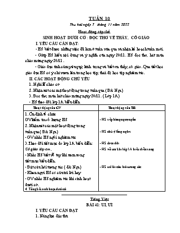 Kế hoạch bài dạy Lớp 1 - Tuần 10 - Năm học 2022-2023 - Cao Thị Hảo