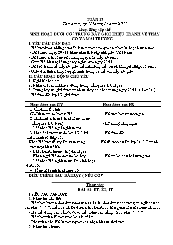 Kế hoạch bài dạy Lớp 1 - Tuần 12 - Năm học 2022-2023 - Cao Thị Hảo