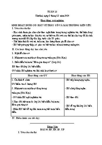 Kế hoạch bài dạy Lớp 1 - Tuần 13 - Năm học 2024-2025 - Cao Thị Hồng Hạnh