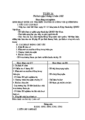Kế hoạch bài dạy Lớp 1 - Tuần 14 - Năm học 2022-2023 - Cao Thị Hảo