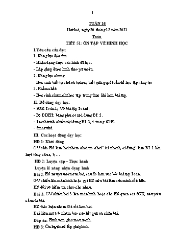 Kế hoạch bài dạy Lớp 1 - Tuần 16 - Năm học 2021-2022 - Lê Thị Thu Hằng