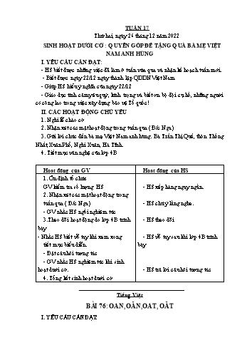 Kế hoạch bài dạy Lớp 1 - Tuần 17 - Năm học 2022-2023 - Cao Thị Hảo