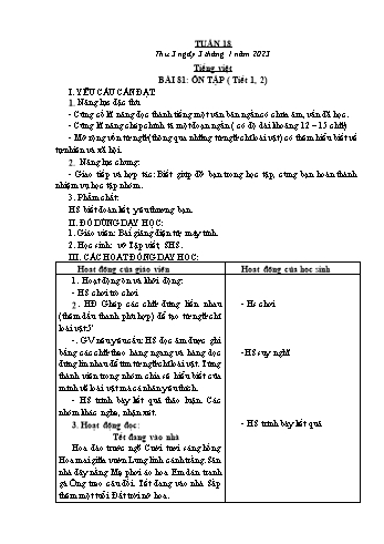 Kế hoạch bài dạy Lớp 1 - Tuần 18 - Năm học 2022-2023 - Cao Thị Hảo