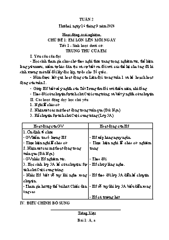 Kế hoạch bài dạy Lớp 1 - Tuần 2 - Năm học 2024-2025 - Cao Thị Hồng Hạnh