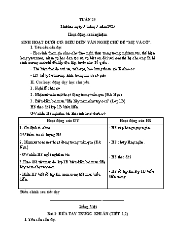 Kế hoạch bài dạy Lớp 1 - Tuần 25 - Năm học 2024-2025 - Cao Thị Hồng Hạnh