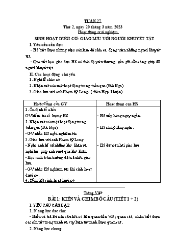 Kế hoạch bài dạy Lớp 1 - Tuần 27 - Năm học 2022-2023 - Cao Thị Hảo