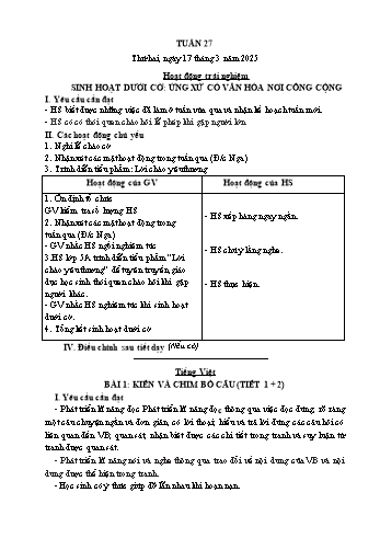 Kế hoạch bài dạy Lớp 1 - Tuần 27 - Năm học 2024-2025 - Cao Thị Hồng Hạnh
