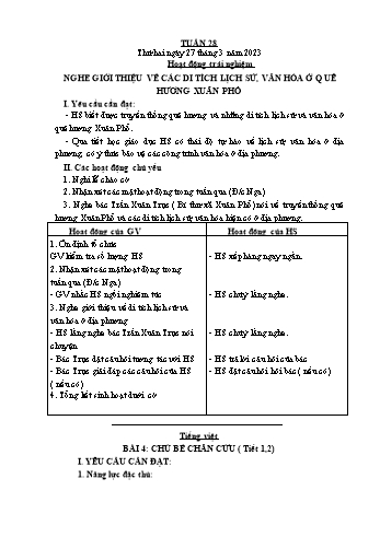 Kế hoạch bài dạy Lớp 1 - Tuần 28 - Năm học 2022-2023 - Cao Thị Hảo