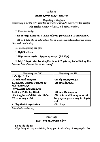 Kế hoạch bài dạy Lớp 1 - Tuần 31 - Năm học 2024-2025 - Cao Thị Hồng Hạnh