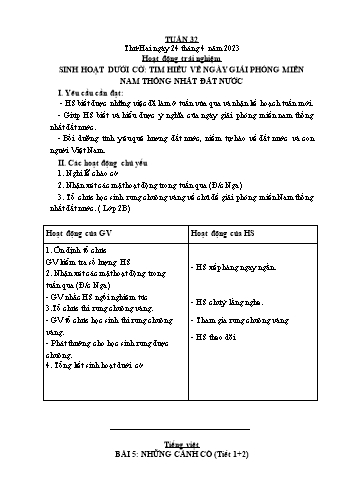 Kế hoạch bài dạy Lớp 1 - Tuần 32 - Năm học 2022-2023 - Cao Thị Hảo